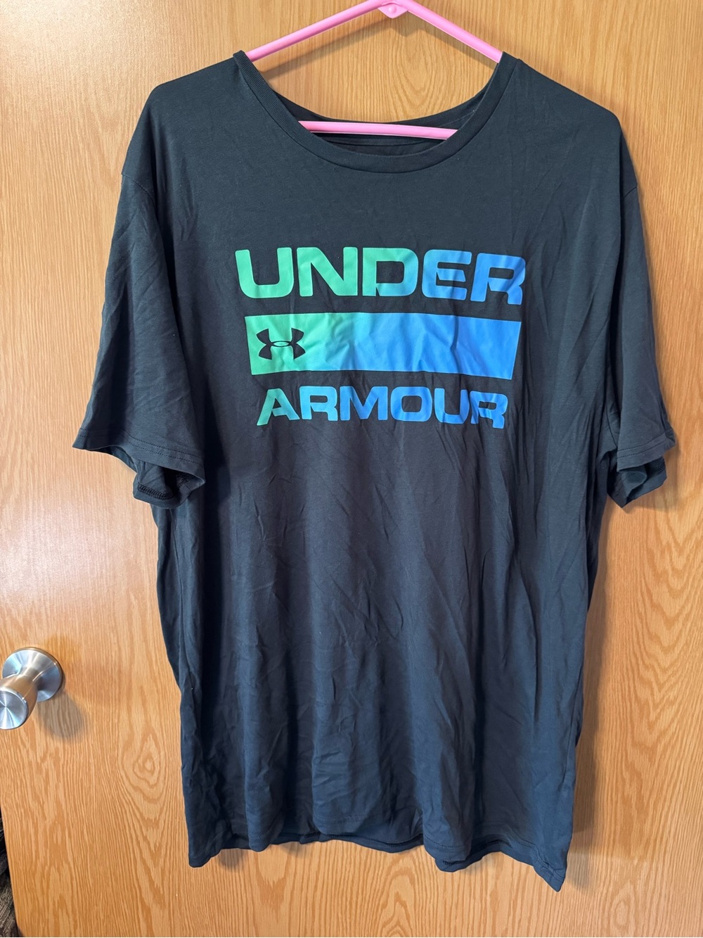 Under Armour Black Short-Sleeve Tee with Green and Blue Logo